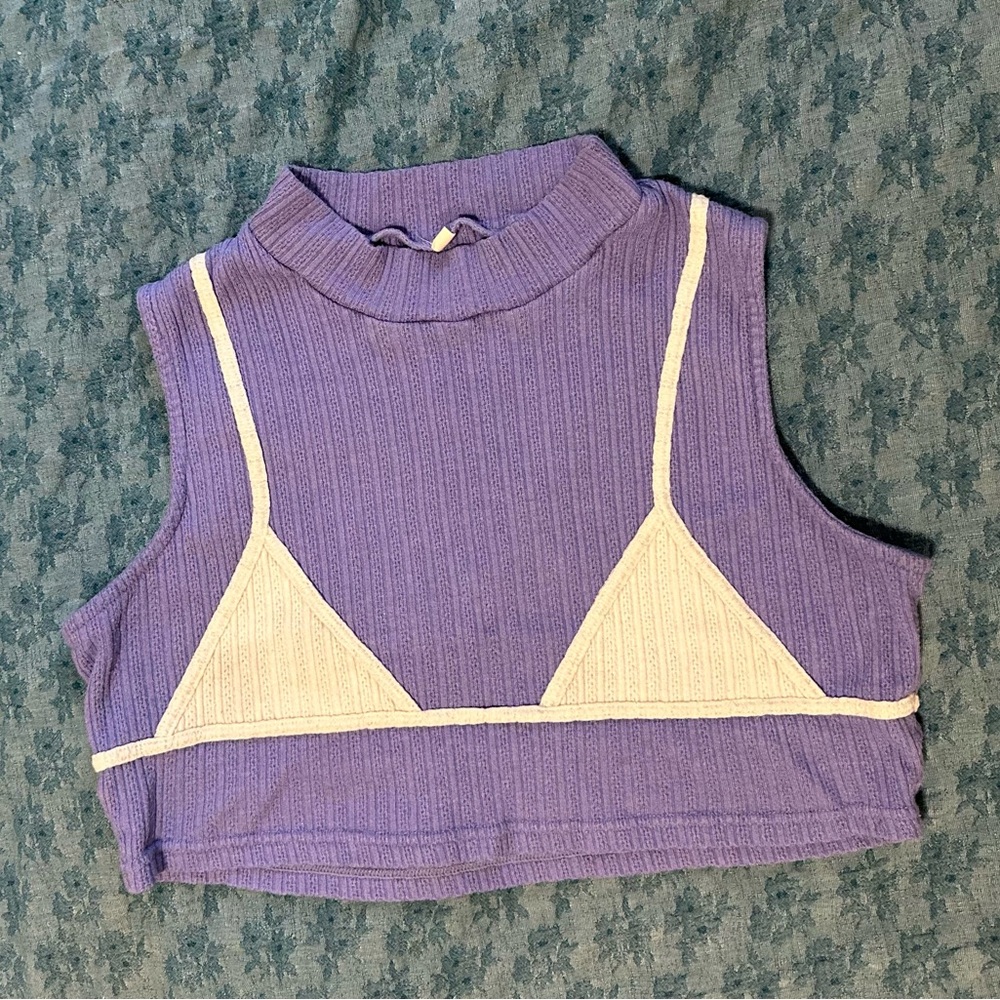 Fashion Brand Company Purple Sleeveless Ribbed Bikini Crop Top